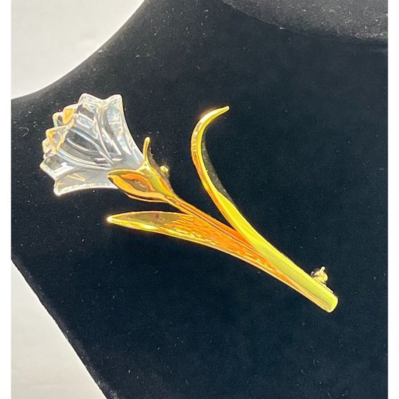 Swarovski Crystal Memories Lily Brooch Flower Pin Gold Tone Swan Signed - Picture 8 of 8